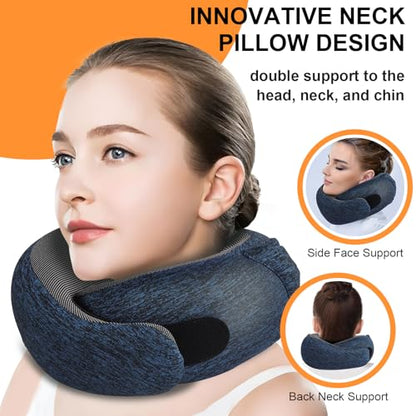 Travel Pillow - Hooded Neck Pillow Airplane Memory Foam Filling - color: Midnight Blue