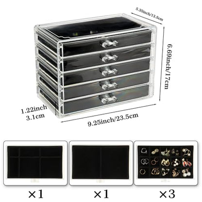 GUOER Earring Organizer, Acrylic Jewelry Box with 5 Drawers for Women,Black - color: Black
