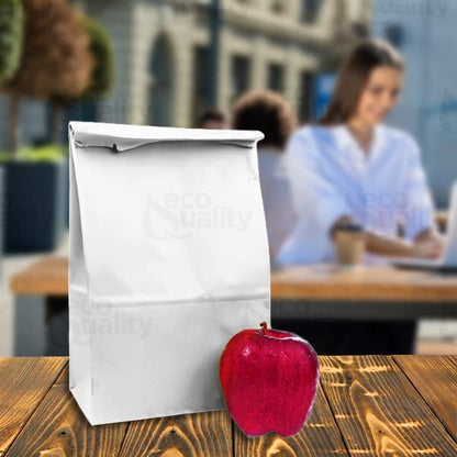 EcoQuality Kraft White Paper Bags - 10LB Capacity, #10 Lunch Bags / Sacks (1000)