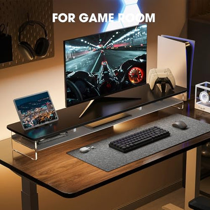 Fenge 42.5" Dual Monitor Stand with Clear Acrylic Legs, Black - color: Black, size: 42.5in