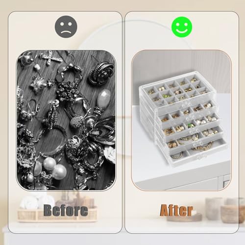 GUOER Earring Organizer, Acrylic Jewelry Box with 5 Drawers for Women, Grey - color: Gray