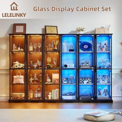 LELELINKY Farmhouse Narrow Glass Display Cabinet with Doors & Lock, Black - color: Black, size: 1 Pack