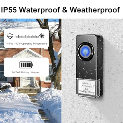 Wireless Doorbell with 3 Receivers, PHYSEN Door bell Chimes for Large Home - size: 1 Button + 3 Receivers