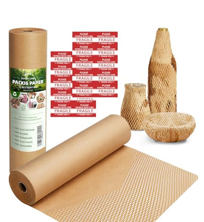 Honeycomb Packing Paper for Moving, Protective Wrapping Paper 12" x 100ft - color: Brown, size: 12 Inch x 100 Feet