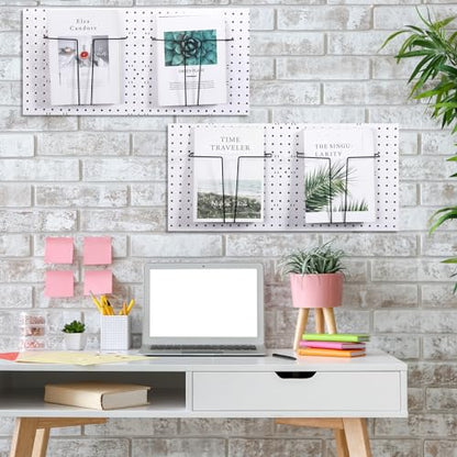 Beeveer 4 Pair Pegboard Display Shelves Expandable Magazine Holder, Black - color: Black
