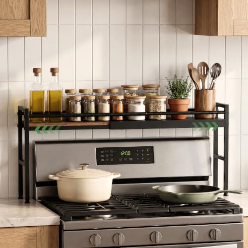 Over the Stove Shelf, Snap‑Lock Adjustable Length Stove Top Spice Rack - color: Snap-lock adjustment