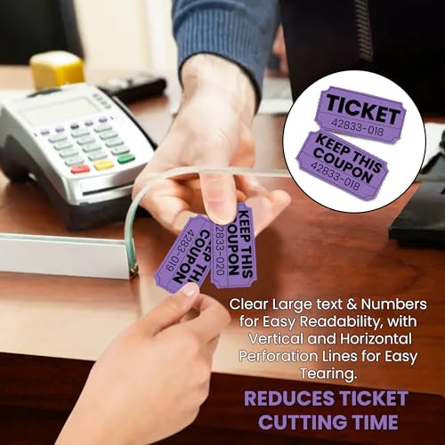 PM Company 2000 Pcs (1000 Pairs) Raffle Tickets Double Roll, 50/50 Purple - color: Purple
