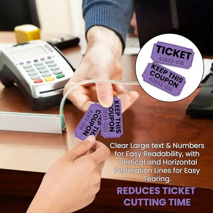 PM Company 2000 Pcs (1000 Pairs) Raffle Tickets Double Roll, 50/50 Purple - color: Purple