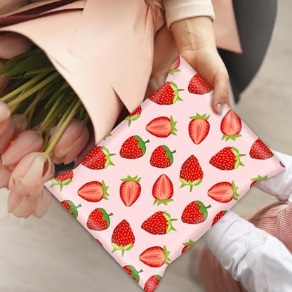 Whaline 100Pcs Strawberry Poly Mailer 10 x 13 Inch Pink Red Fruit Mailing Bag Cute Self-Sealing Plastic Packaging Envelope Bag for Small Business - style: Strawberry