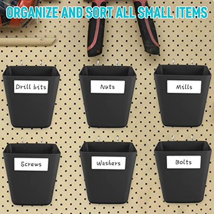 Large Pegboard Cups, 6Pack Peg Board Square Storage Bins With Hooks (Black) - color: Black