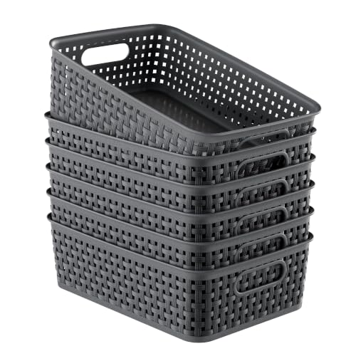 6 Pack Plastic Storage Baskets, Small Baskets for Organizing, Plastic Storage Bins Wicker Pantry Organizer Bins Household Toys for Laundry Room, Bedrooms, Kitchens, Cabinets, Countertops - color: 6 Pack Large Drak