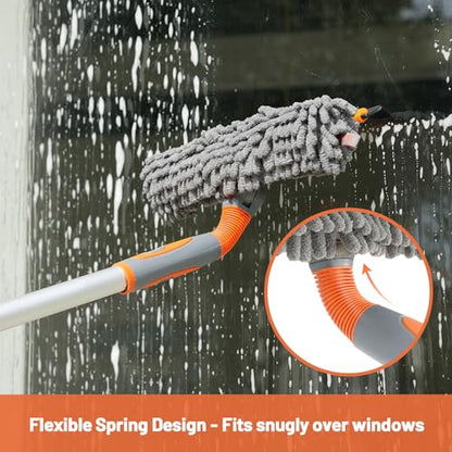 Eazer 89'' Squeegee Window Cleaner 2 in 1 Rotatable Window Cleaning Tool Kit with Extension Pole, Window Washing Equipment with Bendable Head for Indoor/Outdoor Window and Car Glass - size: 89inch