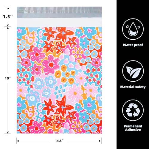 POLYSELLS 50pcs 14.5x19 Inches Poly Mailers Waterproof & Tear Resistant Mailing Envelopes, Cute Small Business Bags for Clothes, Gifts - Flowers - color: Flowers, size: 14.5"x19" 50 PCS