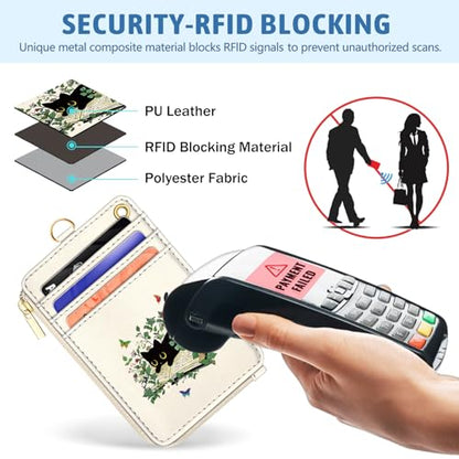 Piefly Black Cat Book Lanyard Wallet with ID Badge Holder, Small RFID Slim - color: Black Cat