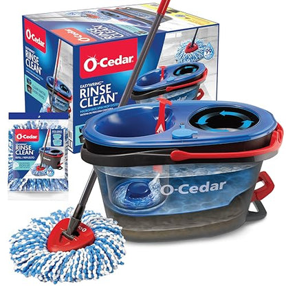 O-Cedar RinseClean Spin Mop & Bucket System + 1 Extra Mop Head | Clean with Clean Water | Removes 99% of Bacteria - color: Rinseclean Spin Mop & Bucket + 1 Extra Refill