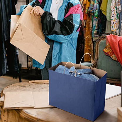 SHOPDAY Navy Blue Paper Bags with Handles 16x6x12, 25 Pack Large Kraft Bags - color: Navy Blue