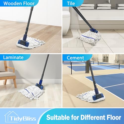 TidyBliss Commercial Mop Heavy Duty with 57.5” Long Handle for Floor - color: Blue
