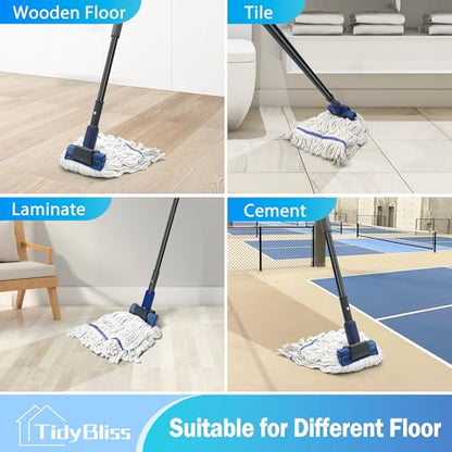 TidyBliss Commercial Mop Heavy Duty with 57.5” Long Handle for Floor - color: Blue
