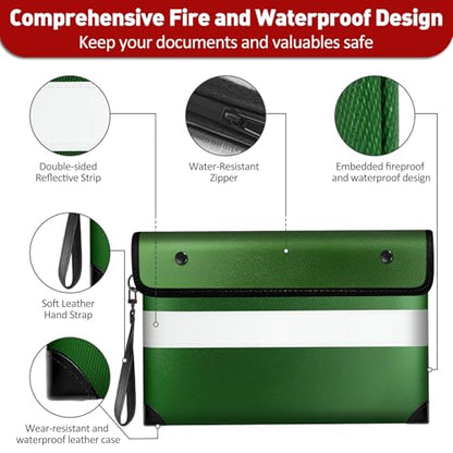 Vailoin 6200°F Fireproof Money Bag, 8 Layers of Heat Insulated Materials - color: Green, size: 11"x7.7"
