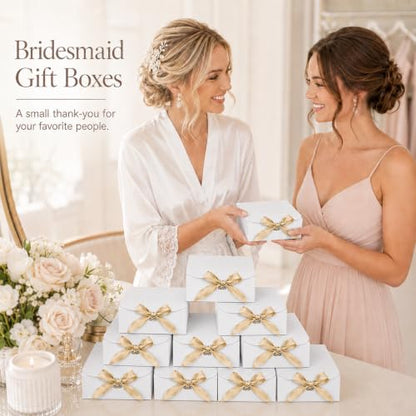 Xylitic Small Gift Boxes with Lids, White Gift Boxes with Ribbon, 10 Pack