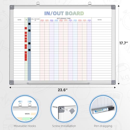 in and Out Calendar Dry Erase Board for Wall with 20 Magnetic Blocks, in/Out Planner for Office Staff Schedule L:24x18 - size: 24" x 18"
