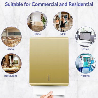 Stardrix Paper Towel Dispenser Wall Mount, Brushed Gold Stainless Steel Commercial Paper Towel Holder with Lock, Large Capacity 400 C Fold/525 Multifold Towels - color: Gold, size: 400 C Fold/525 Multi-Fold with Lock