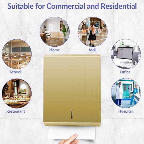 Stardrix Paper Towel Dispenser Wall Mount, Brushed Gold Stainless Steel Commercial Paper Towel Holder with Lock, Large Capacity 400 C Fold/525 Multifold Towels (Pack of 2) - color: Gold, size: 400 C Fold/525 Multi-Fold with Lock (Pack of 2)