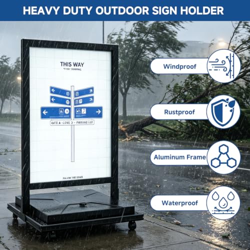 Heavy Duty Sign Holder Stand, 24"x36"Poster Stand with 4 Wheels(Frame Only)