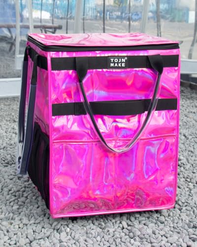 Reusable Grocery Bag with Wheels, Medium Glitter Pink Rolling Tote - color: Glitter Pink, size: Medium