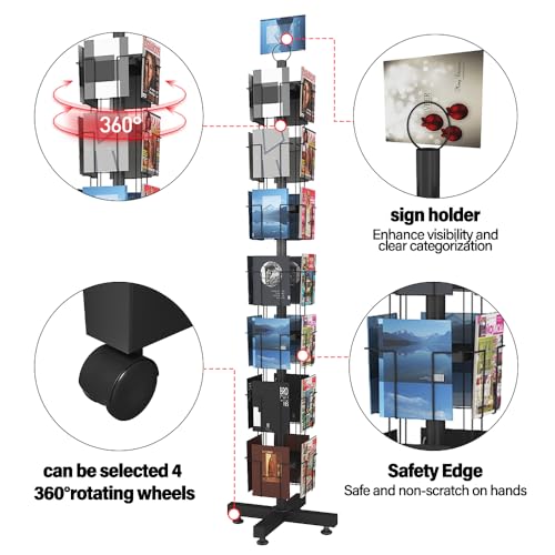 28 Pockets Countertop Rotating Greeting Card Rack, 7 Tier magazine Display Stand Rotating magazine rack for Postcards, Brochures, and Greeting Card (28 Pockets)