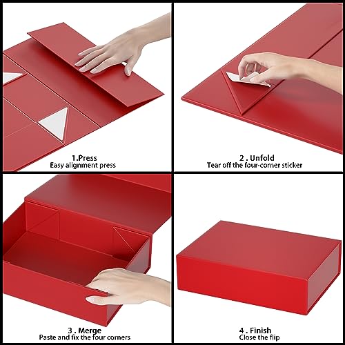 Red Gift Box 11.9" x 8.5" x 3.3", Magnetic Closure Gift Boxes for Presents - color: Red