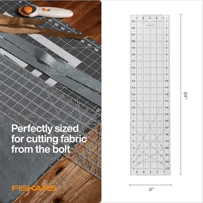 Fiskars 6" x 24" Sewing & Quilting Ruler with Gridlines, Clear/Black - size: 6" x 24"