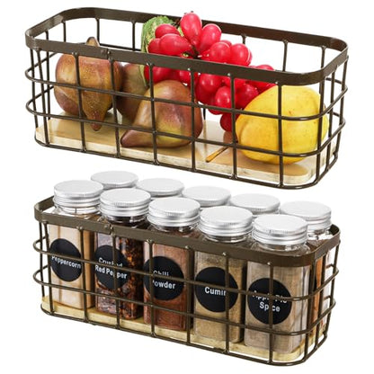 Dicunoy Set of 2 Small Wire Baskets, Narrow Rustic Storage Bin for Bathroom Counter, Farmhouse RectangleOrganizer Tray for Kitchen Countertop, Pantry, RV, School Classrooms, Office Decorative