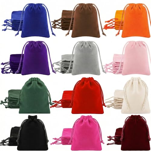 Gabotrie 48Pack Velvet Drawstring Bags, 2.8x3.5 In Jewelry Pouches, 12Color