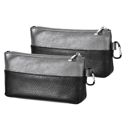 Leather Tool Bag Zipper Pouch, Premium Tool Pouch with Zipper, Utility Multipurpose Storage Organizer Tool Pouches with Carabiner Metal Zipper for Tools, Stationary, Pencil Pouch - size: 2 packs Medium 10inch
