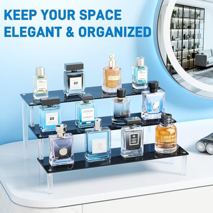 2 Packs Acrylic Display Stand Riser,3 Tier Perfume Organizer Cupcake Stand - color: Black, size: 11.6x3.1 inch