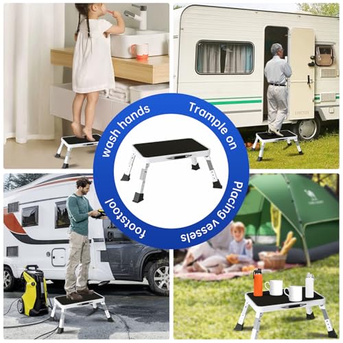 RV Step Stool Foldable Adjustable Height Sturdy Stable Step Ladder with a Non-Slip Platform Camper Step Stool with Non-Slip Rubber Feet, Easy to Carry (White) - size: 3-level