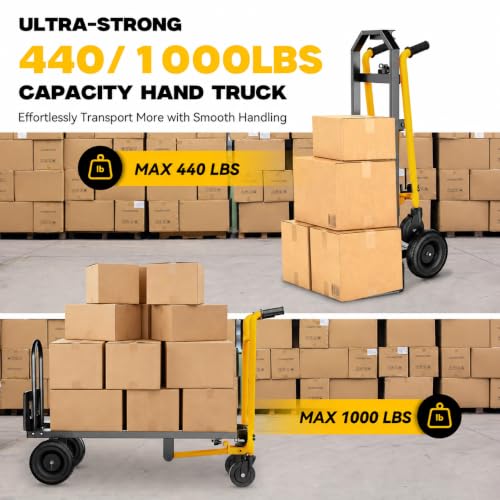SILVEL 4-in-1 Folding Hand Truck, 1000LBS Heavy Duty Convertible Cart, Moving Dolly Cart with Retractable Handle, 4 Rubber Wheels, Space-Saving for Furniture, Appliances, Warehouse Move,Yellow - color: Yellow