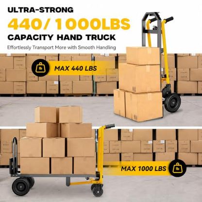 SILVEL 4-in-1 Folding Hand Truck, 1000LBS Heavy Duty Convertible Cart, Moving Dolly Cart with Retractable Handle, 4 Rubber Wheels, Space-Saving for Furniture, Appliances, Warehouse Move,Yellow - color: Yellow