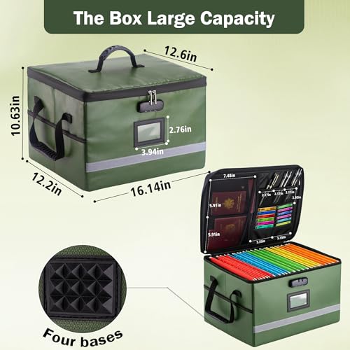 EXLIFBAG Fireproof File Organizer with Lock, 1 Layer - color: Green, size: 1 Layer