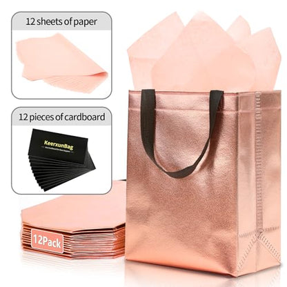 KeerxunBag Rose Gold Gift Bags - 12pk - Reusable - With Inner Liner Paper - color: Rose Gold