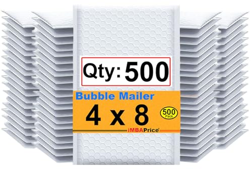iMBAPrice 500#000 (4" x 8") Pure White Color SELF Seal Poly Bubble MAILERS Padded Shipping ENVELOPES (Total 500 Bags) - color: White Poly Bubble, size: 4"x8" Poly (500 Envelopes) Value Pack