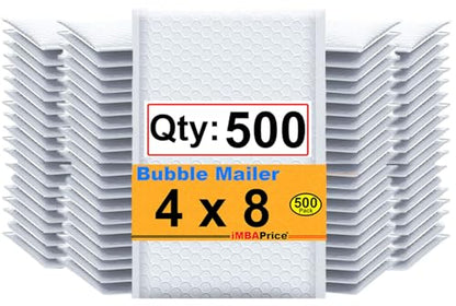 iMBAPrice 500#000 (4" x 8") Pure White Color SELF Seal Poly Bubble MAILERS Padded Shipping ENVELOPES (Total 500 Bags) - color: White Poly Bubble, size: 4"x8" Poly (500 Envelopes) Value Pack