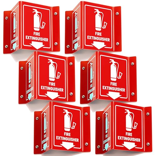 Fire Extinguisher Sign with Arrow, 3D Acrylic V Sign, Wall Mount, 6 Pack - color: Red Acrylic - Pack of 6