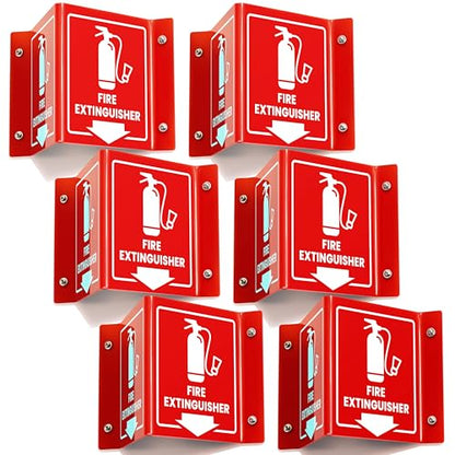 Fire Extinguisher Sign with Arrow, 3D Acrylic V Sign, Wall Mount, 6 Pack - color: Red Acrylic - Pack of 6