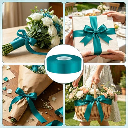 1In 30Yards Teal Satin Ribbon for Gift Wrapping Wedding Christmas Party - color: Teal, size: 1 inch
