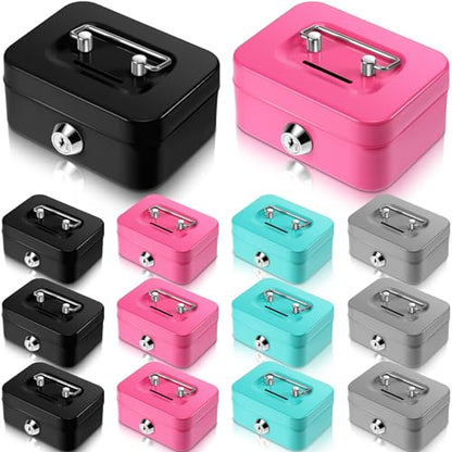 Tandefio 12 Pcs Small Money Cash Box with Lock and Slot Metal Box for Cash Steel Organizer Piggy Bank Metal Coin Bank for Adults, 4.5 x 3.3 x 2 Inch, Without Money Tray (Black,Green,Gray,Pink) - color: Black, Green, Gray, Pink