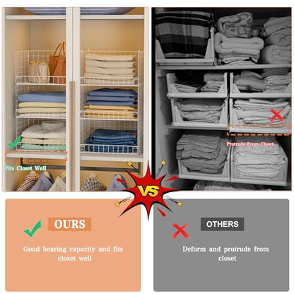 Huxitocan 6-Tier Stackable Closet Organizers and Storage Basket - Foldable Closet Shelf Organizer System, Sturdy Metal Space-Saving Clothes Storage Bins for Wardrobe, White(Patent Pending) - size: 6-Tier