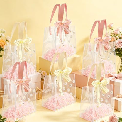 KEUKORZ 6 PCS Daisy Clear PVC Gift Bags with Handles Reusable Transparent - color: Multicolor
