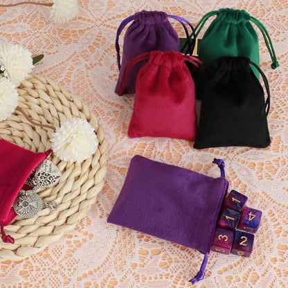 Tapleap 12Pcs Jewelry Bags, 2¾x 3½” Black, Red, Green, Purple Velvet Pouch - color: Black, Red, Green, Purple, size: 2¾ x 3½in